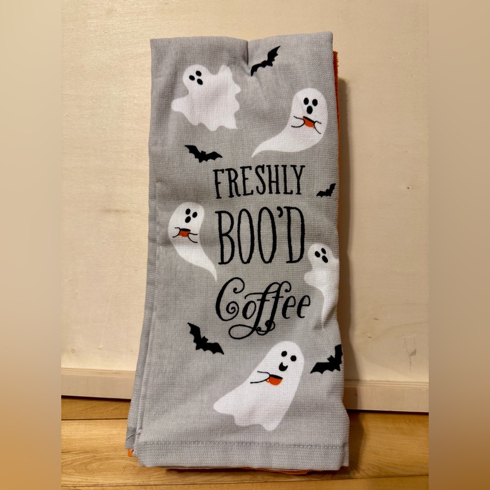 Halloween Kitchen Towels 3-Pack | “Freshly Boo’d Coffee” | Ghost & Orange Towels - Picture 3 of 4